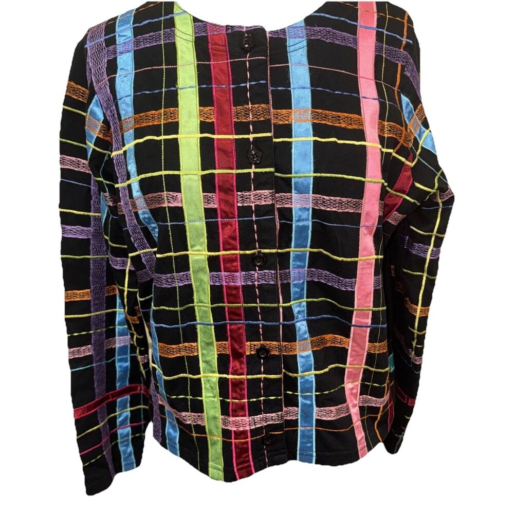 Michael Simon Lite Cotton Jacket M Colorful Plaid Patchwork Embroidered Art Wear - Picture 5 of 8